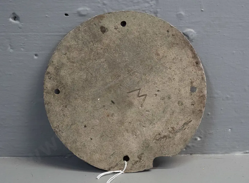NZR Railway Workshops cast metal plaque / carriage king pin cover plate - has notch cut out or broken off D-165 Image 1++