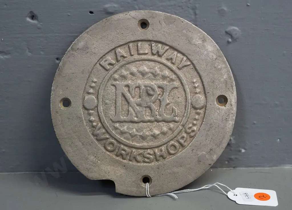 NZR Railway Workshops cast metal plaque / carriage king pin cover plate - has notch cut out or broken off D-165 Image 1++