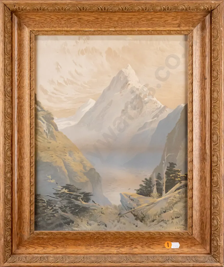 framed vintage John Gully print - mountain scene H-370 W-290 Image 1++