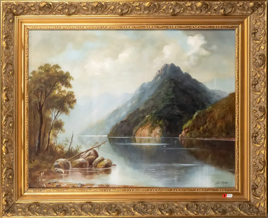 Jos Kivits - gilt framed colonial oil on board - lake and mountain scene H-450 W-580 Image 1++