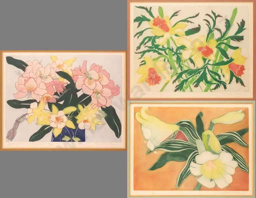 Winifred Pickard - '75, '76 and '78 - 3 unframed ltd edition screen prints - flowers Each H-225 W-300 Image 1++