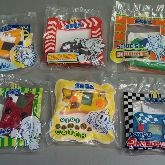 6 Sega Macdonalds Happy Meal mini video games from 2003 - all sealed, untested