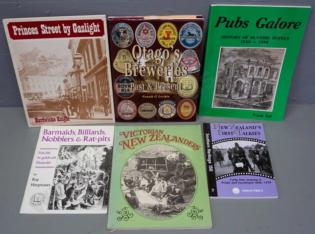 6 NZ local histories, mainly Dunedin - Otago Beweries, Pubs Galore, New Zealand's First Talkies etc. Image 1++