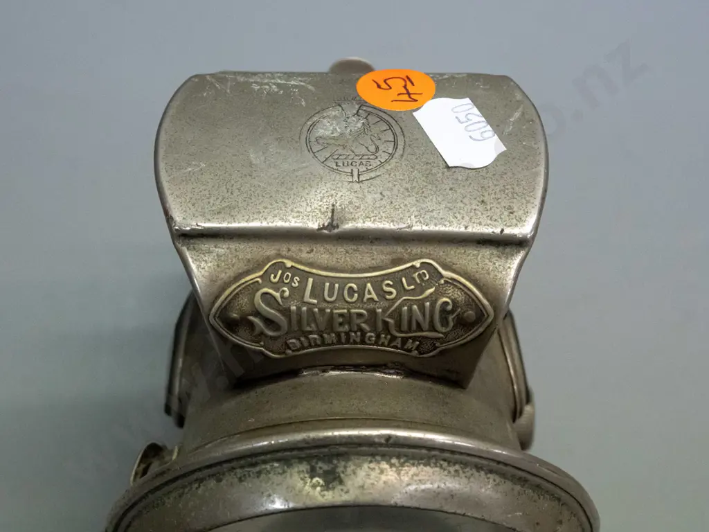 vintage Lucas' Silver King Birmingham bicycle lamp with red and green cut glass side lenses - one lug mount is broken, Image 1++