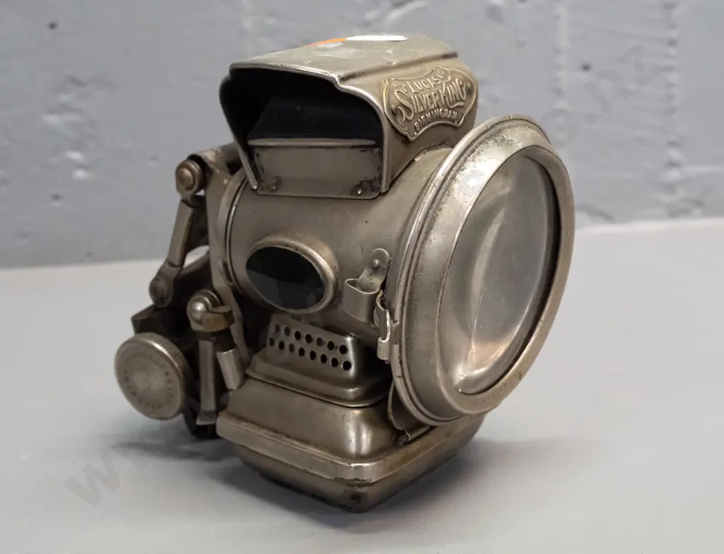 vintage Lucas' Silver King Birmingham bicycle lamp with red and green cut glass side lenses - one lug mount is broken, Image 1++