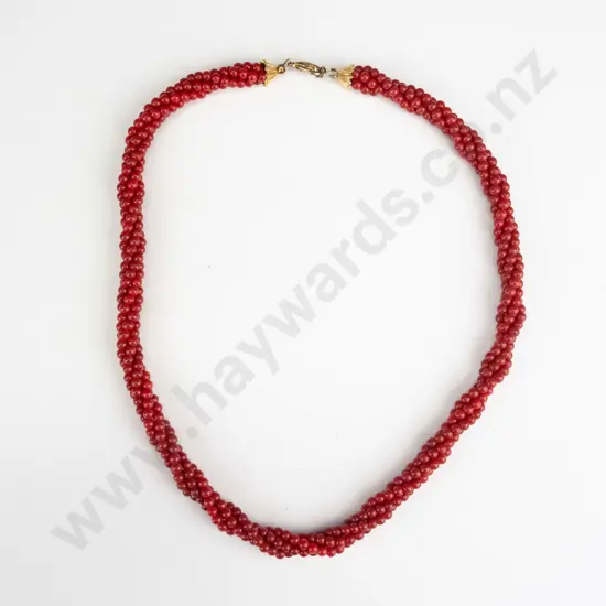 twisted red beaded necklace