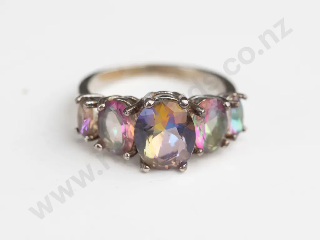 silver multi coloured stone ring stamped 925 Image 1++