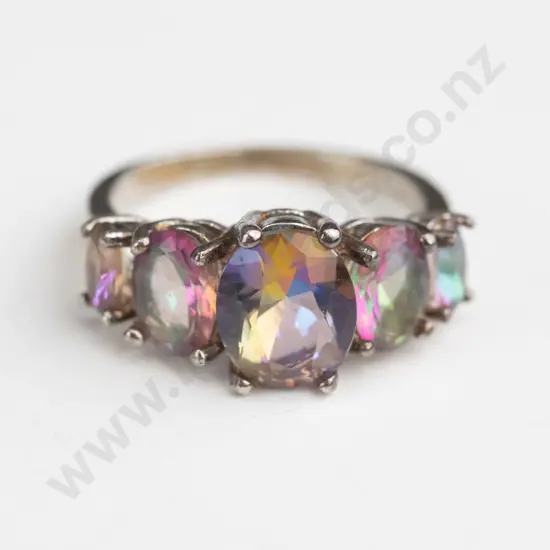 silver multi coloured stone ring stamped 925