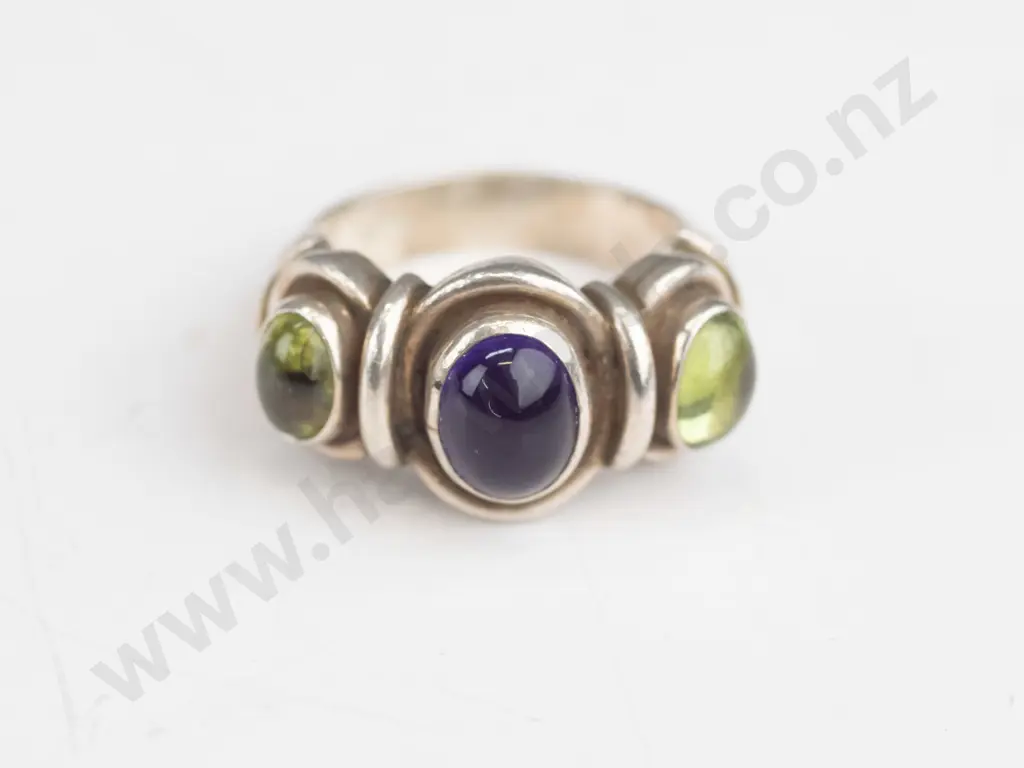 silver amethyst & tourmaline? ring stamped 925 Image 1++