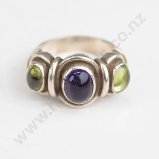 silver amethyst & tourmaline? ring stamped 925