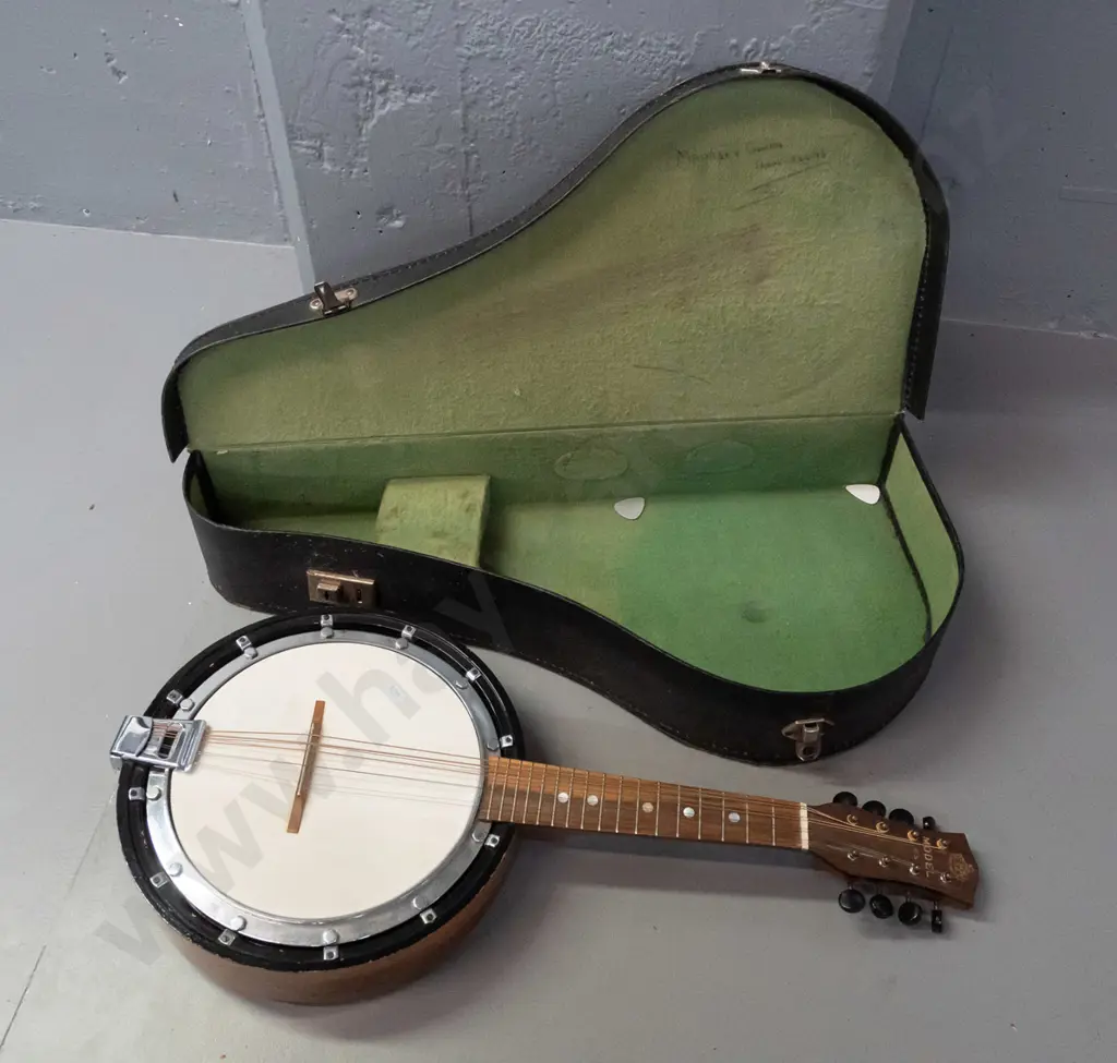 vintage G.H. & S English made banjo mandolin in case - some chipping to finish on rim, prob. needs restringing, Image 1++
