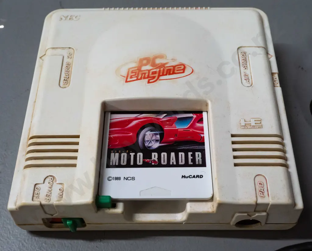 1980s NEC "PC Engine" (TurboGrafx-16) game console with one controller and Moto Roader game card - untested, some wear Image 1++
