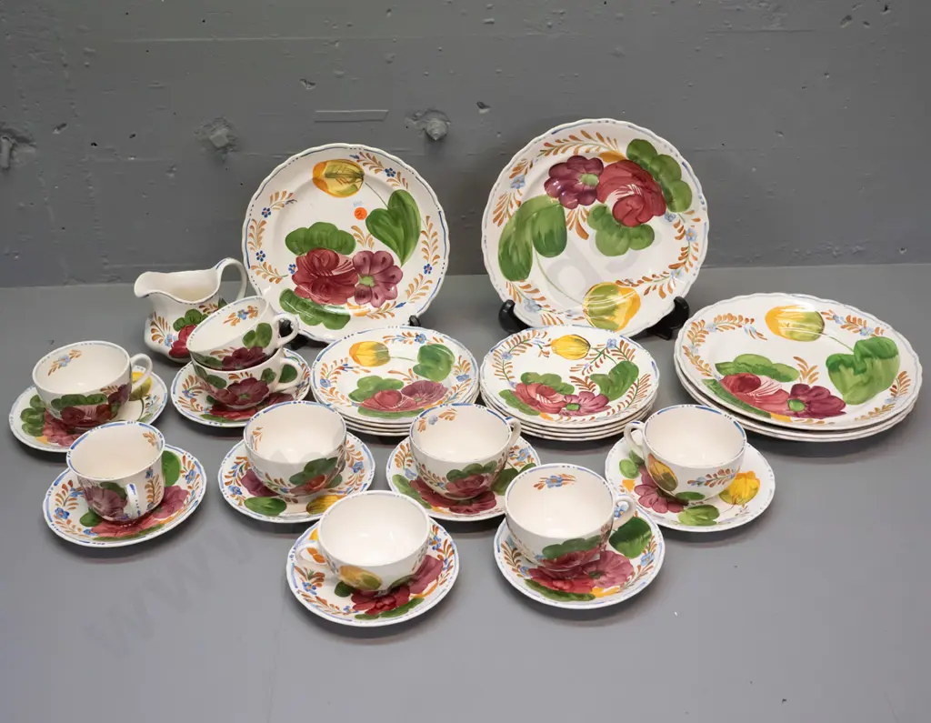 assorted Simpsons Chanticleer Ware / Belle Fiore tableware - chip under rim of one saucer, some others with stains, Image 1++