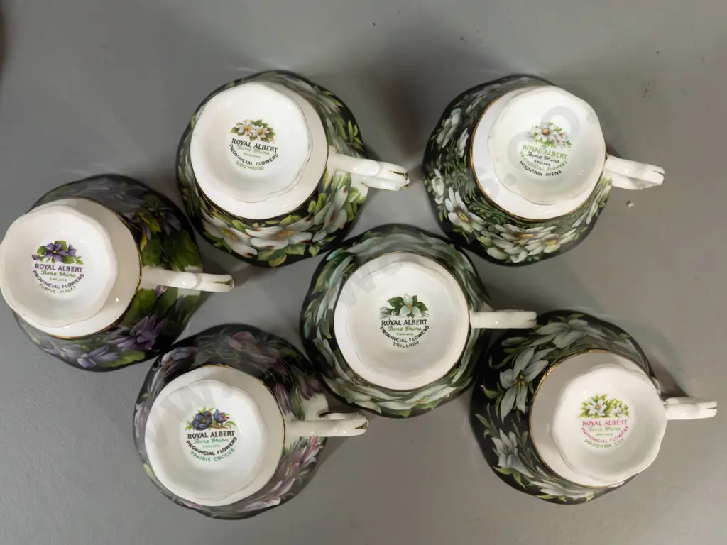 6 Royal Albert Canadian Provincial Flowers series trios comprising cup, saucer & side plate D-210 Image 1++