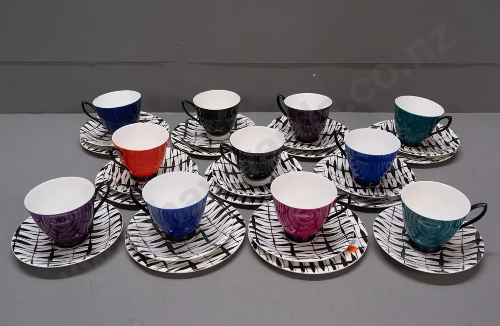 retro Royal Albert South Pacific teaware - 11 various colour cups, 10 saucers, 9 plates, most saucers and plates Image 1++
