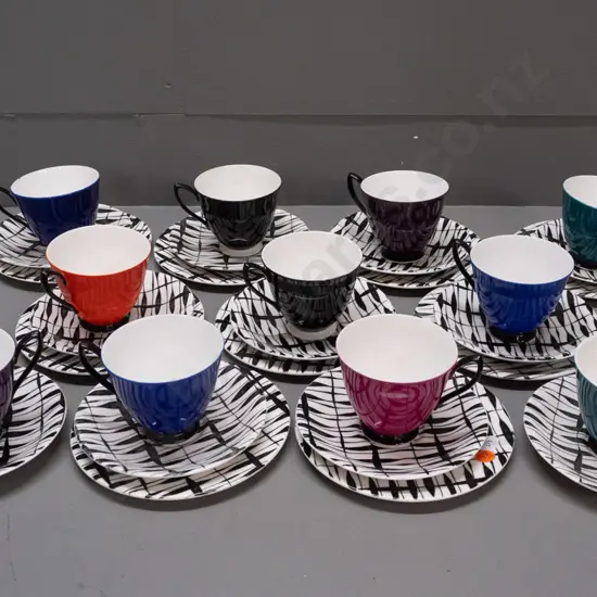 retro Royal Albert South Pacific teaware - 11 various colour cups, 10 saucers, 9 plates, most saucers and plates