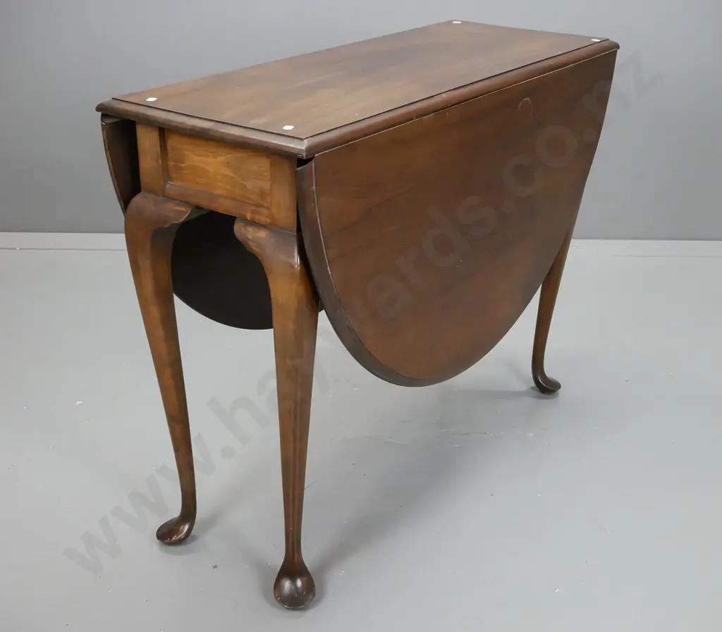 vintage walnut top beech framed drop-side gate leg tea table w/pad feet & 4 Edwardian mixed timber dining chairs with Image 1++