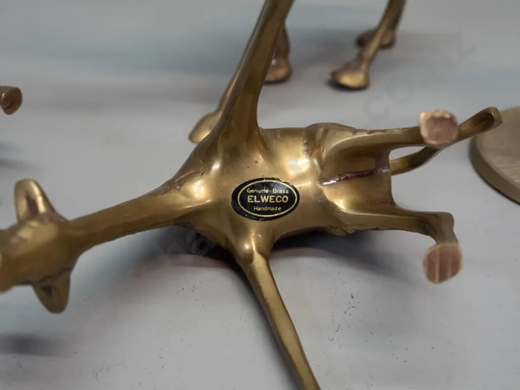 5 brass animal figurines - 2 cranes, 2 giraffes and a camel. Taller crane is H-280. Image 1++