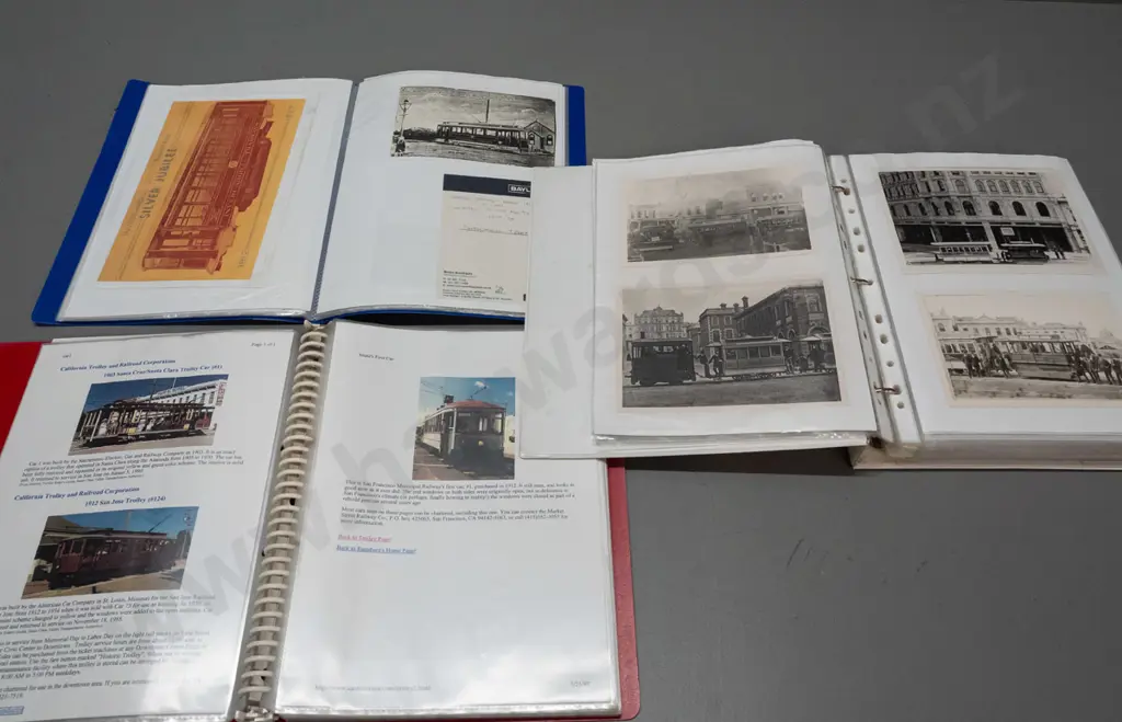 3 binders of streetcar and tram related photos, postcards and clippings - many Dunedin related, also Invercargill, San Image 1++