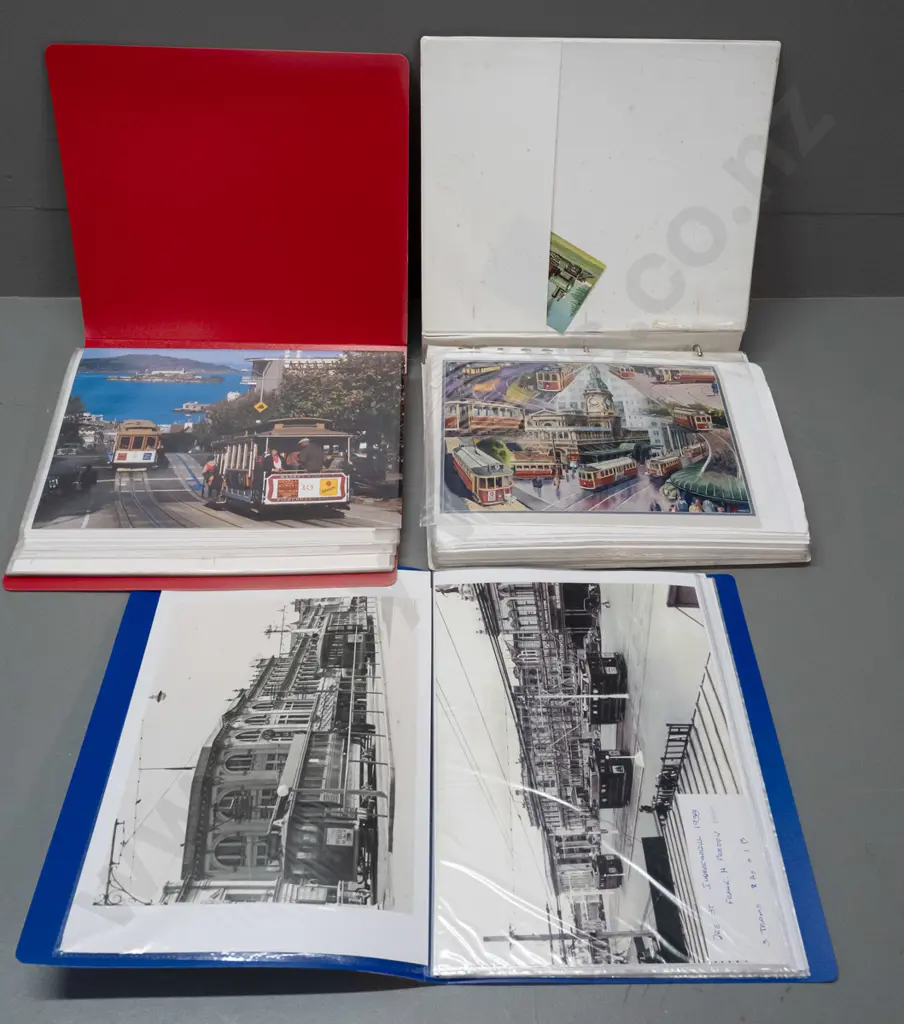 3 binders of streetcar and tram related photos, postcards and clippings - many Dunedin related, also Invercargill, San Image 1++