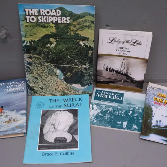 6 South Island local history books and publications - Skipper's Canyon and 5 shipwreck or maritime subjects