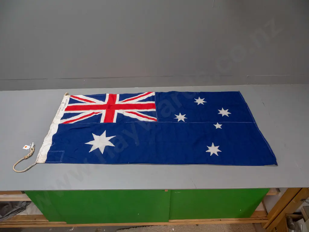 sewn fabric Australian flag, marked 1963, with toggle and rope H-650 W-1400 Image 1++