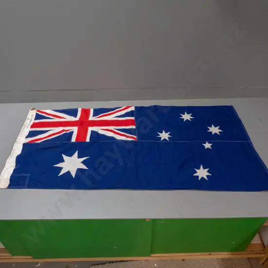 sewn fabric Australian flag, marked 1963, with toggle and rope H-650 W-1400