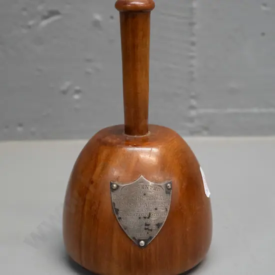 timber presentation mallet with 1903 engraved shield presentation to Dunedin mayor James Park on laying the foundation