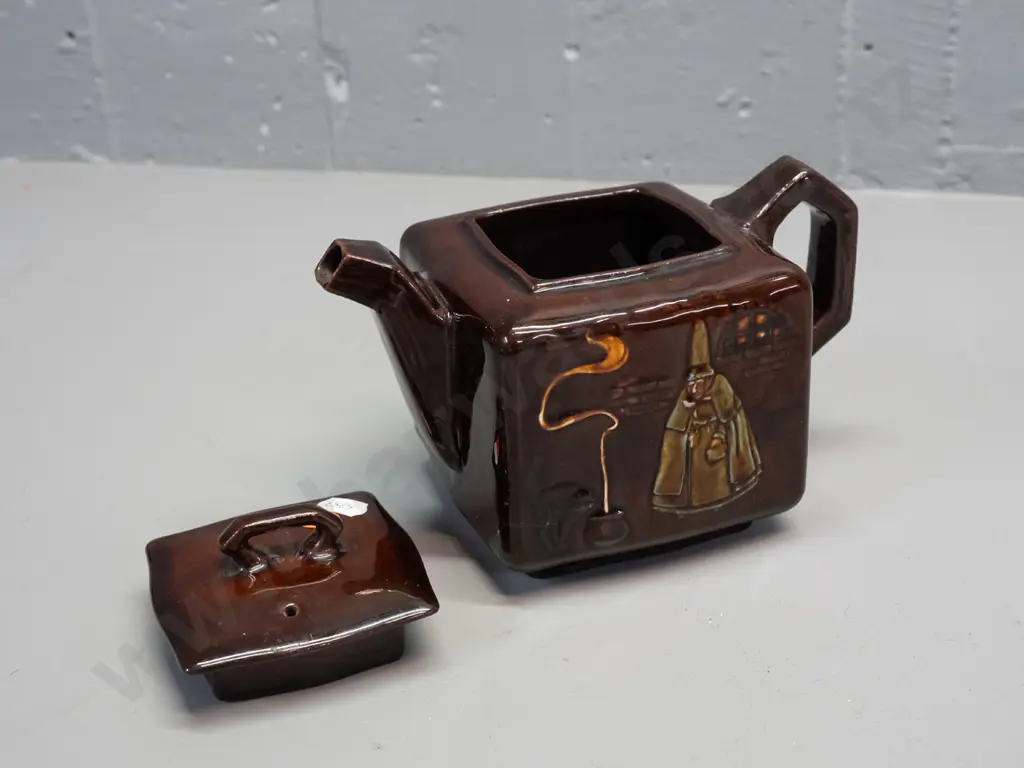 small Royal Doulton Kingsware cube shaped teapot with witch, cauldron and black cat decoration H-130 L-195 Image 1++