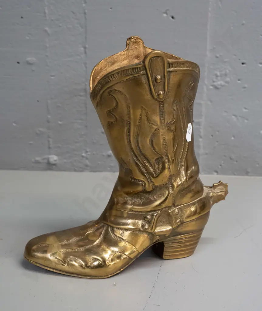 heavy polished cast brass cowboy boot with rotating spur H-220 L-220 Image 1++