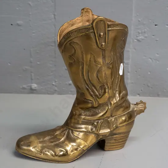 heavy polished cast brass cowboy boot with rotating spur H-220 L-220