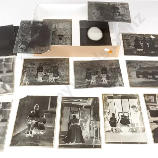 15 vintage glass plate photographic negatives - assorted family groups and portraits, photographer unknown - half plate