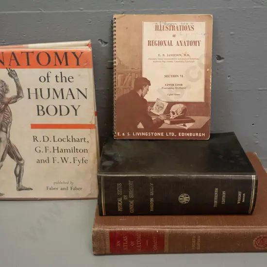 4 illustrated medical and anatomy books - one with water damage, some with wear and staining