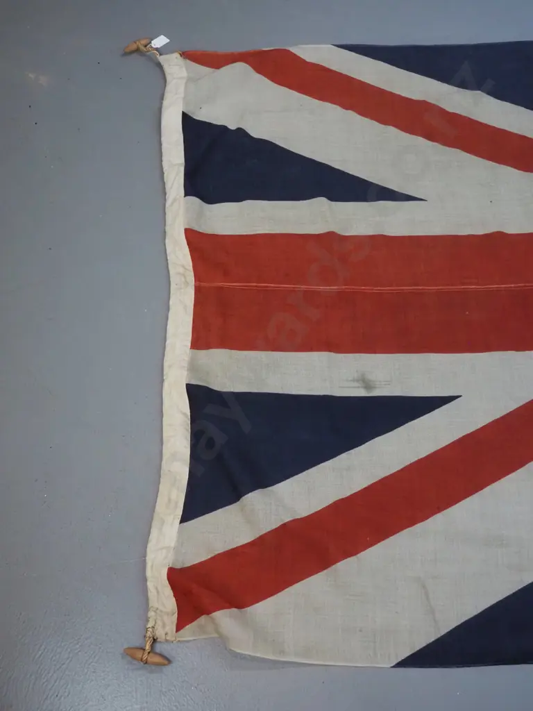 large union jack flag with rope and wooden toggles - some staining, holes and fraying Image 1++