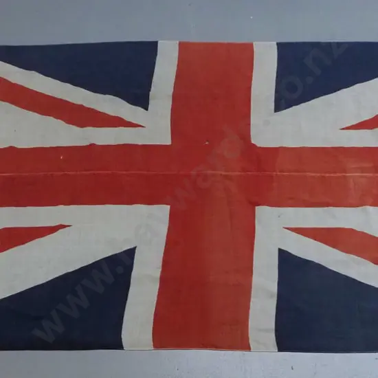 large union jack flag with rope and wooden toggles - some staining, holes and fraying