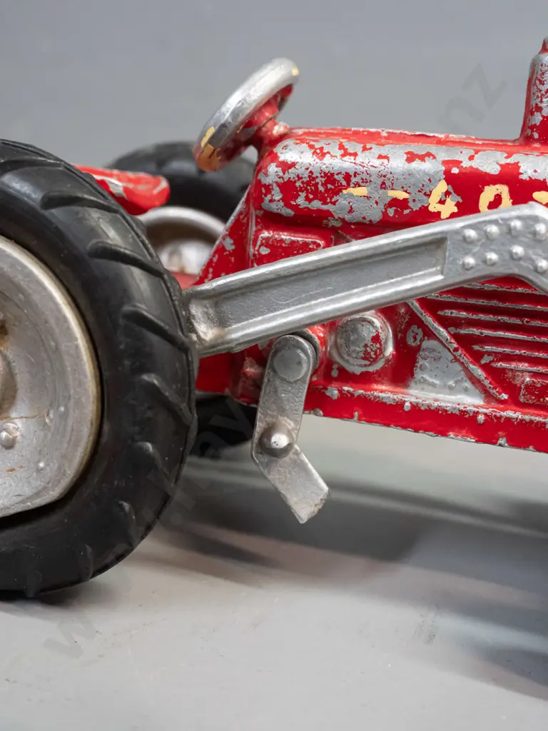 Fun Ho cast metal farm tractor and trailer.  Tractor marked No. 407, trailer No. 506. Paint wear, small defect to one Image 1++