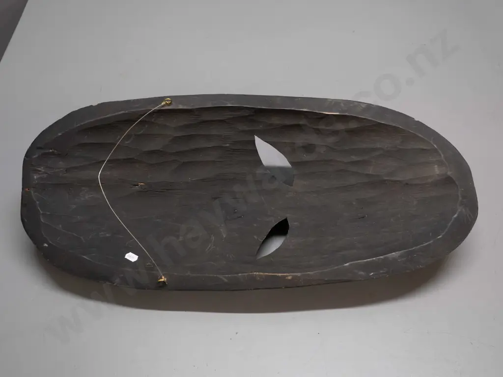 large dark stained carved timber tribal wall mask - some wear / small chips H-610 W-300 Image 1++