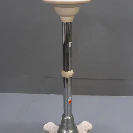 deco style chrome and plastic or ivorine floor-standing smoker's stand with removable tray and top cap - damage to