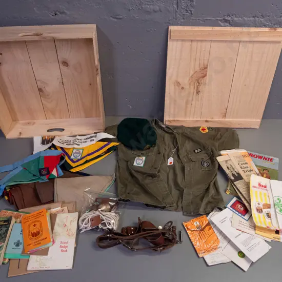 large lot of assorted Scouts and Guides ephemera and collectables - shirt, leather belts and buckles, neck scarves,