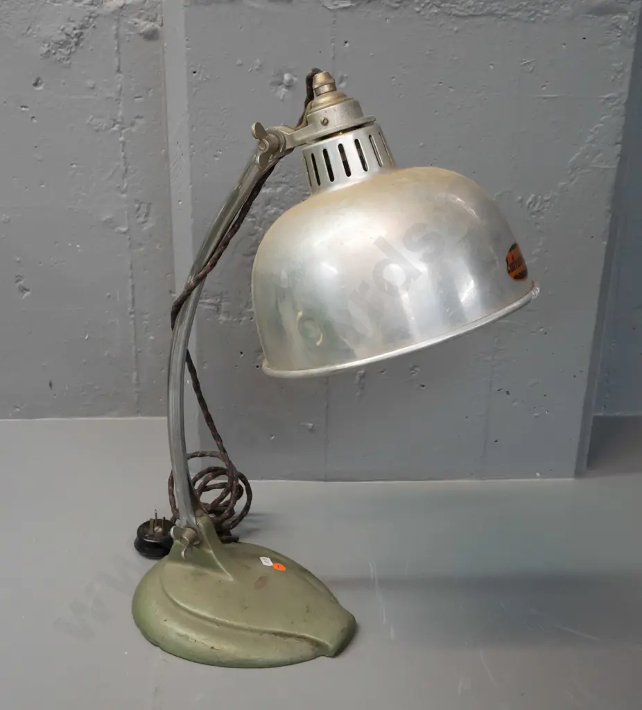 vintage Infratherm sun lamp with cast iron base - has dent to spun aluminium shade H-550 Shade D-335 Image 1++