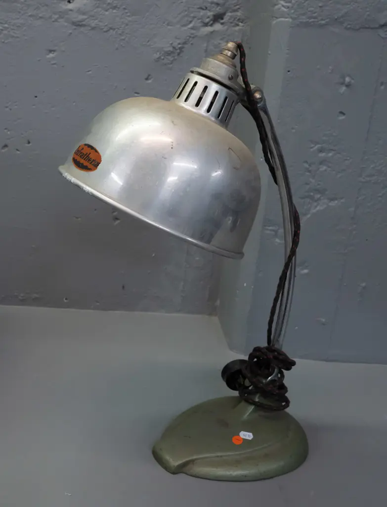 vintage Infratherm sun lamp with cast iron base - has dent to spun aluminium shade H-550 Shade D-335 Image 1++