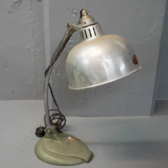 vintage Infratherm sun lamp with cast iron base - has dent to spun aluminium shade H-550 Shade D-335