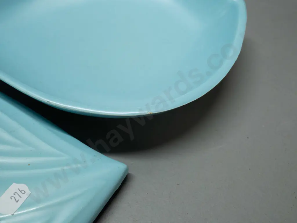 2 German pottery vases and a retro lidded dish marked Made in Calif USA, L-240, has small fleck on pointed Image 1++