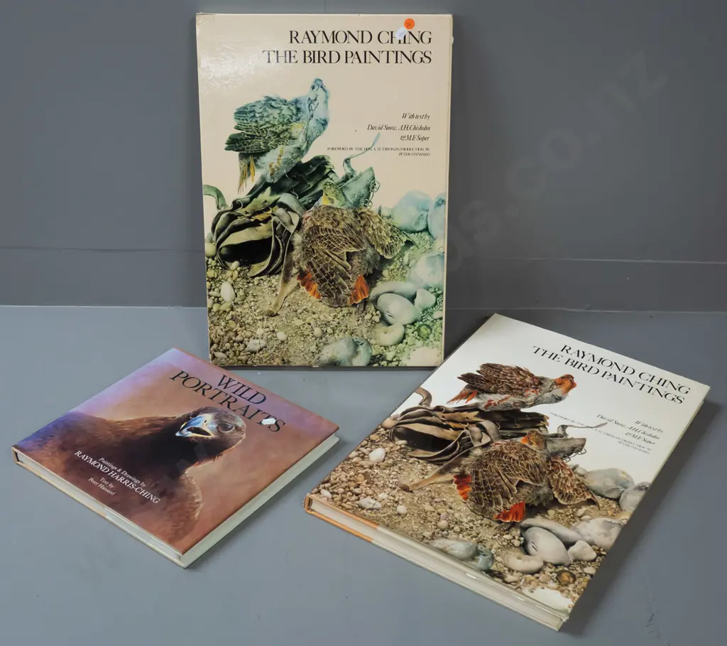 2 Raymond Ching books - "Wild Portraits" pub. 1988 and slip-cased The Bird Paintings pub. 1978 - both have some cello Image 1++