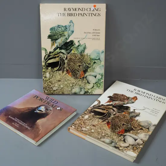 2 Raymond Ching books - "Wild Portraits" pub. 1988 and slip-cased The Bird Paintings pub. 1978 - both have some cello