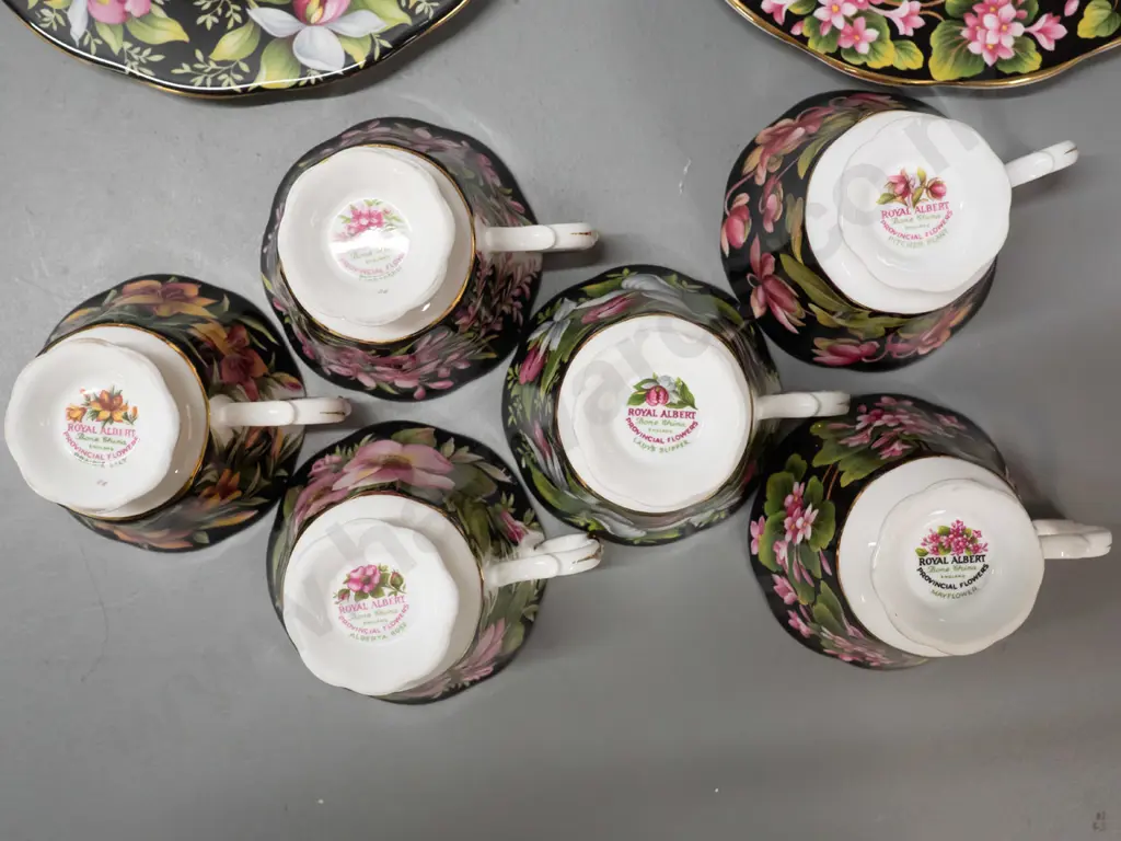 6 Royal Albert Canadian Provincial Flowers series trios comprising cup, saucer & side plate D-210 Image 1++