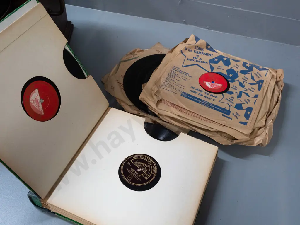 restorer's oak-cased HMV wind-up table top gramophone with Begg's Dunedin label - not functioning, auto start linkage & Image 1++