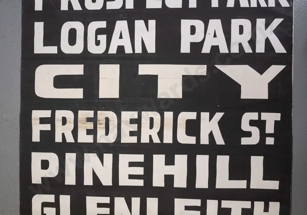 very long Dunedin fabric bus blind - white on black lettering, some staining / discolouration in a few areas. Image 1++