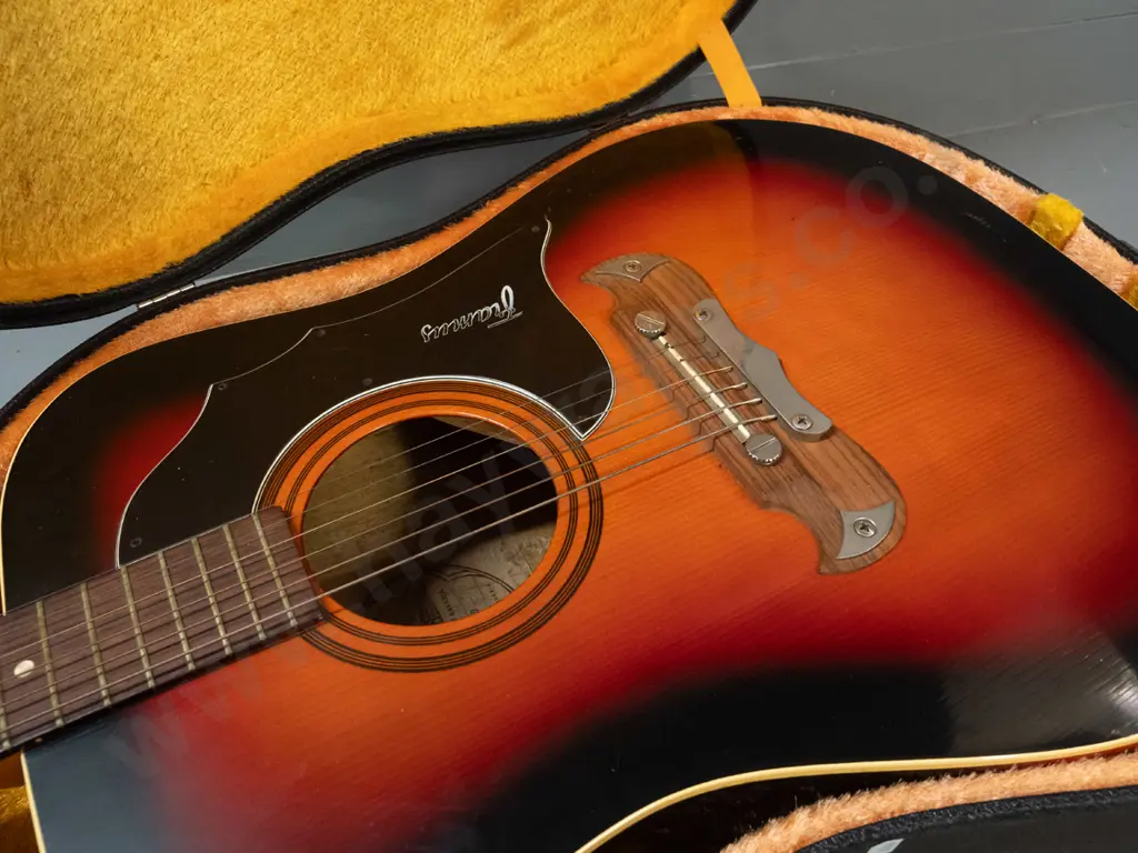 circa late 1960s Framus model 5/196 "Texan" jumbo acoustic guitar, made in Germany, with case, soundhole pickup, strap, Image 1++