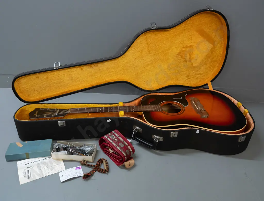 circa late 1960s Framus model 5/196 "Texan" jumbo acoustic guitar, made in Germany, with case, soundhole pickup, strap, Image 1++
